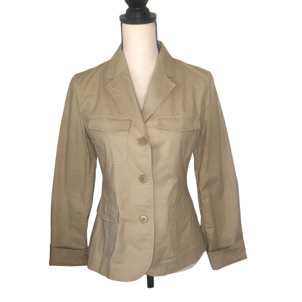 Talbots Cotton Safari Style Normcore, Beigecore Lt. Academia Blazer Size 8 NWOT